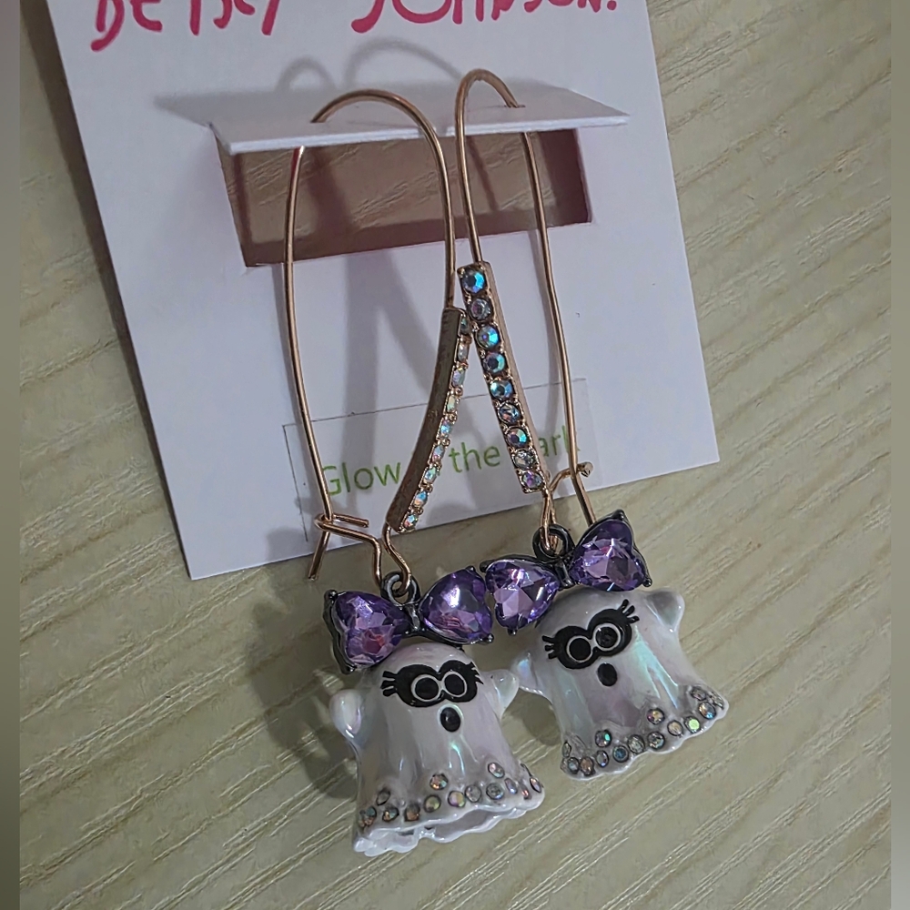 Betsey Johnson Glow In The Dark Ghost Rhinestones Drop Earrings